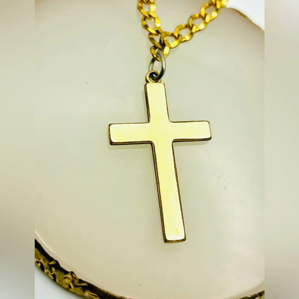 Vintage 24KT gold plated signed The Lords Prayer Cross Religious Necklace